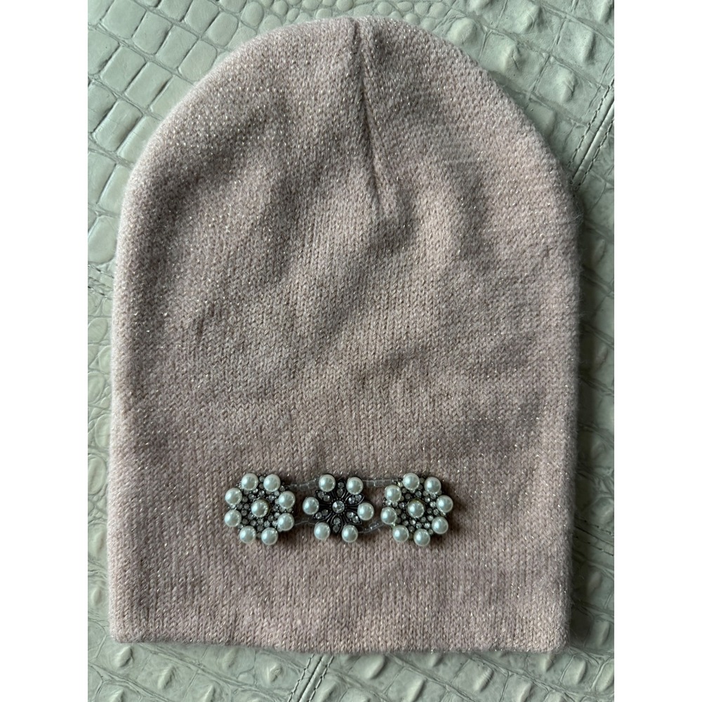Forever 21Blush Pink Beanie Hat with Pearl‎ Embellishments Winter Knit Cap